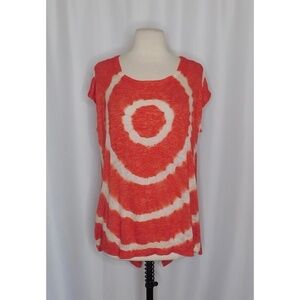 CIRANA Red White Tie Dye Knit Tee Shirt Top Circled Boho Festival Circles Small